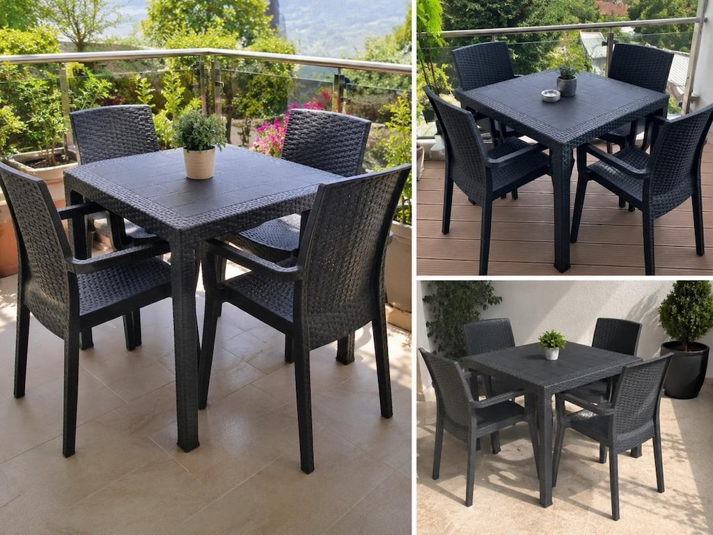 Mandella Elit Rattan Bahçe/Balkon Masa Takımı 90x90 | 4 Sandalyeli - 6
