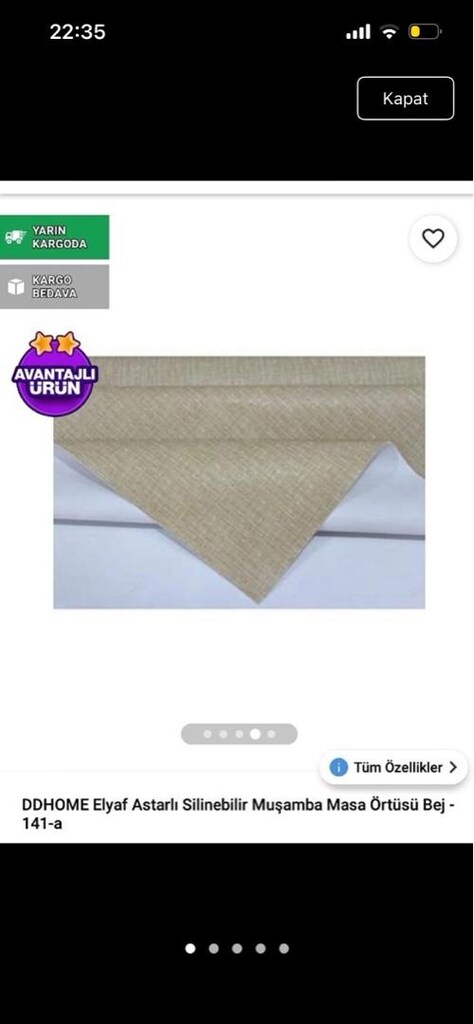 Elyaf Astarlı Silinebilir Muşamba Masa Örtüsü 140x220 bej renk - 2