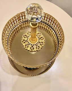 2 Katlı Kristal Taşlı Gold kaplama Sunumluk/İkramlık - 2
