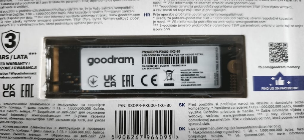 1TB - Goodram PX600 PCIe 4.0 NVMe M.2 SSD - 3D Nand - 5