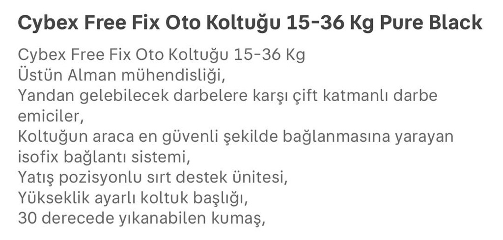 cybex free fix oto koltuğu 15/36 kg pure black - 2