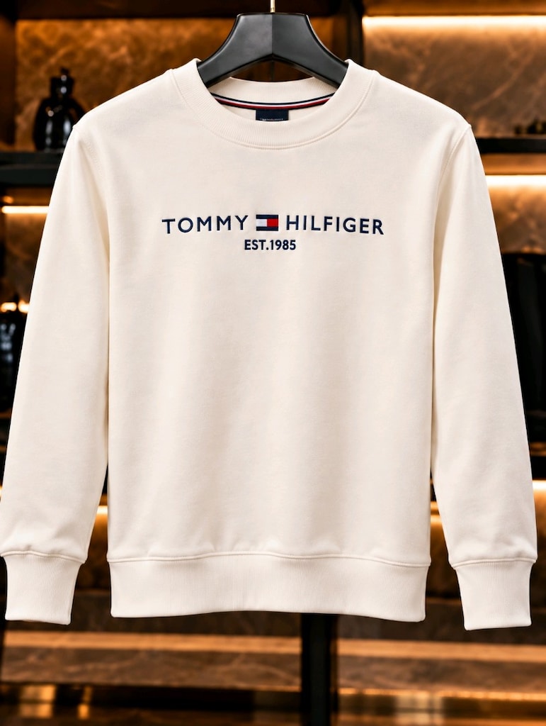 Beyaz Tommy Hilfiger Baskılı Erkek Sweatshirt – Şık Tasarım - 2