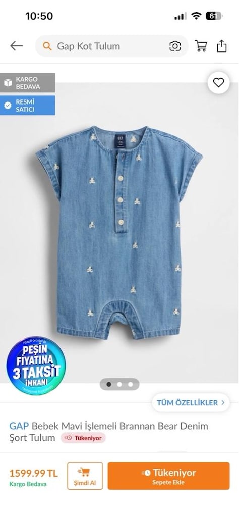 GAP Baby Brannan Bear Denim Şort Tulum 3-6 Ay - 4