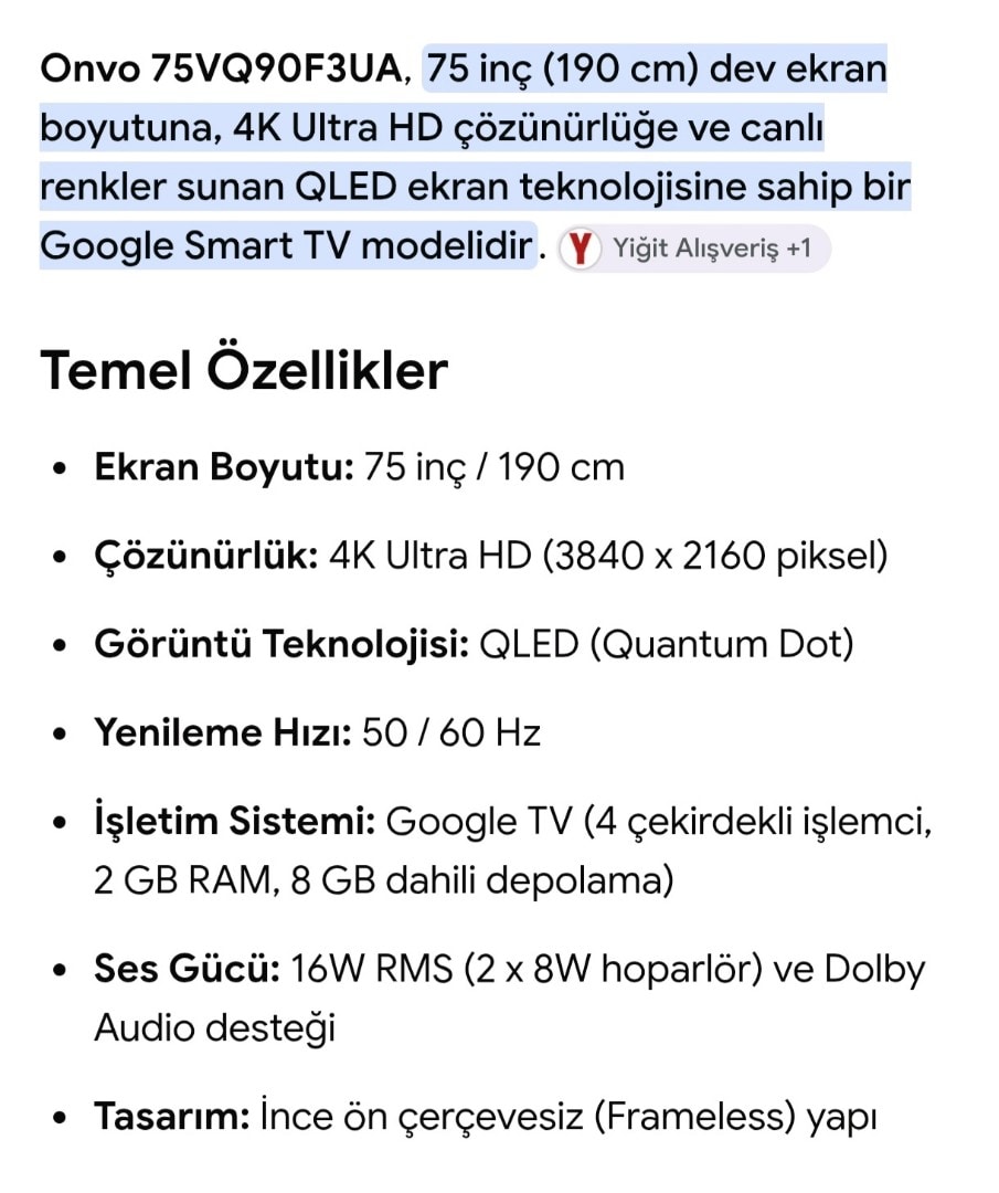 ONVO75Q90F3UA 75 İNÇ 189 EKRAN QLED TV 4K ULTRAHD televizyon Wİ-Fİ UYD - 9
