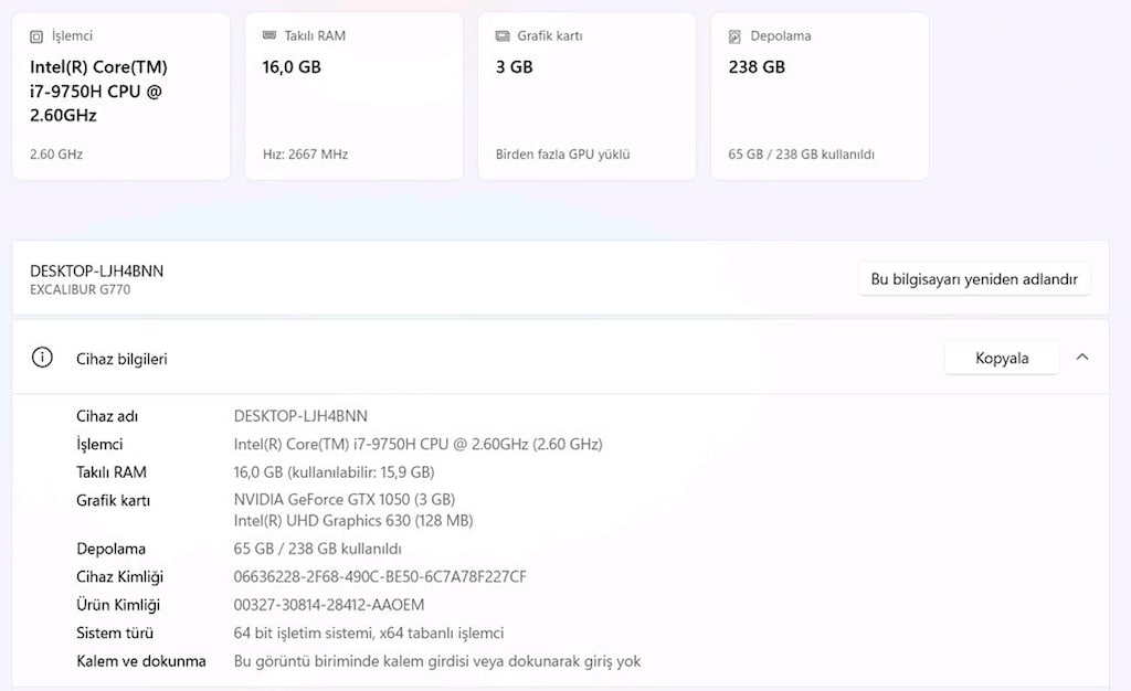 i7 9. Nesil Excalibur G@ming 16 GB RAM tam bir oyun canavarı laptop - 10