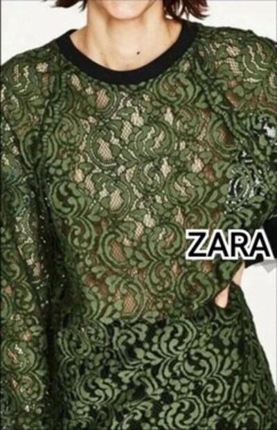 ZARA HAKİ YEŞİL GÜPÜR TÜL DANTEL BLUZ S mango İpekyol