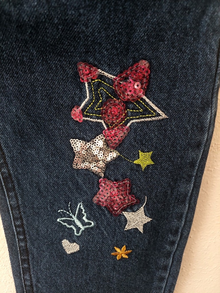 Pullu-nakışlı kız çocuk Jean pantolon - 3