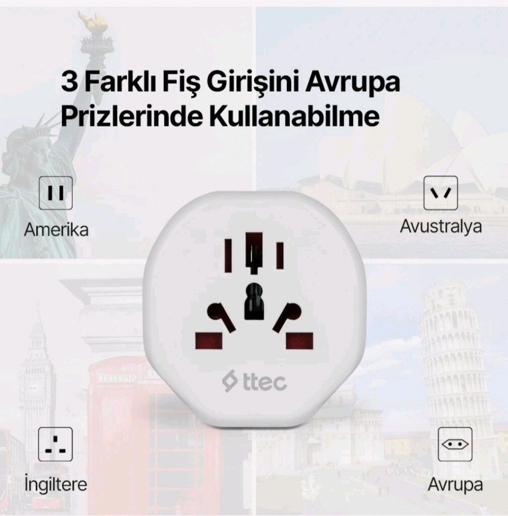 Ttec Avrupa -Amerika/İngiltere Seyahat Adaptörü Sıfır Ürün - 3