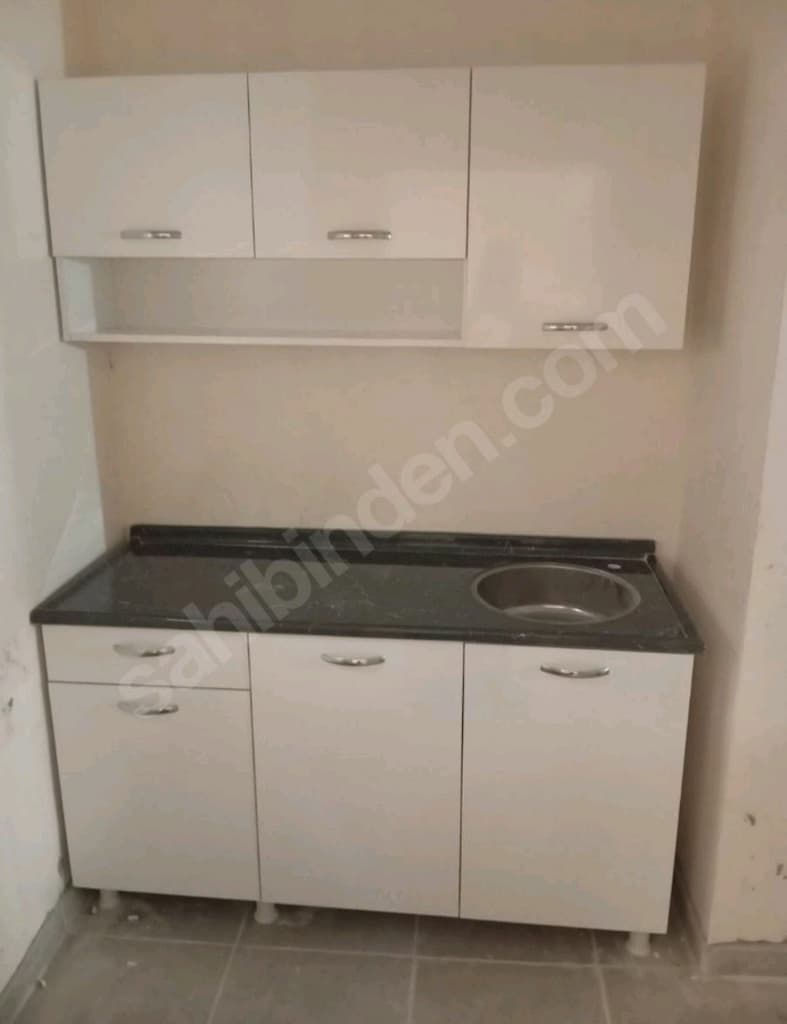 150 cm hazır mutfak ve paslanmaz çelik evyeli mermerit tezgah - 3
