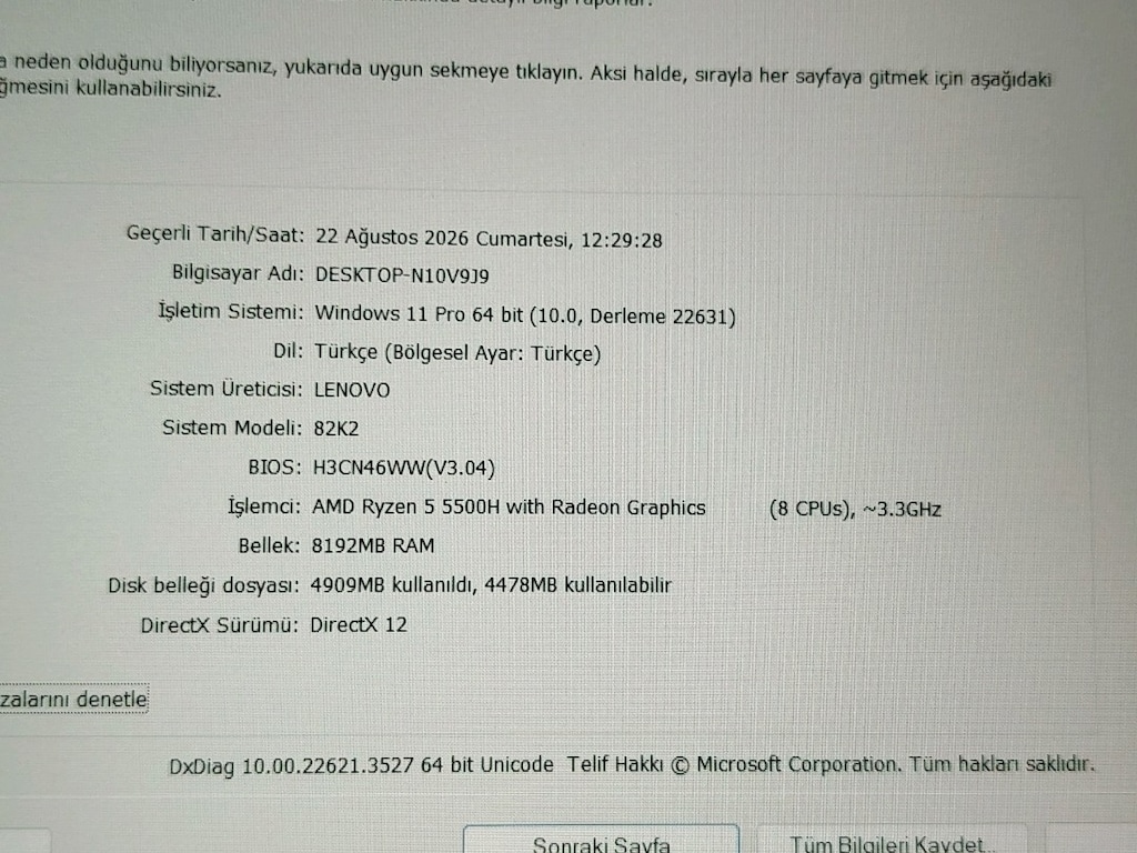 LENOVO GAMİNG RYZEN 5 5600H 8GB RAM 512GB SSD RTX 2050 4GB EKRAN KARTI - 4