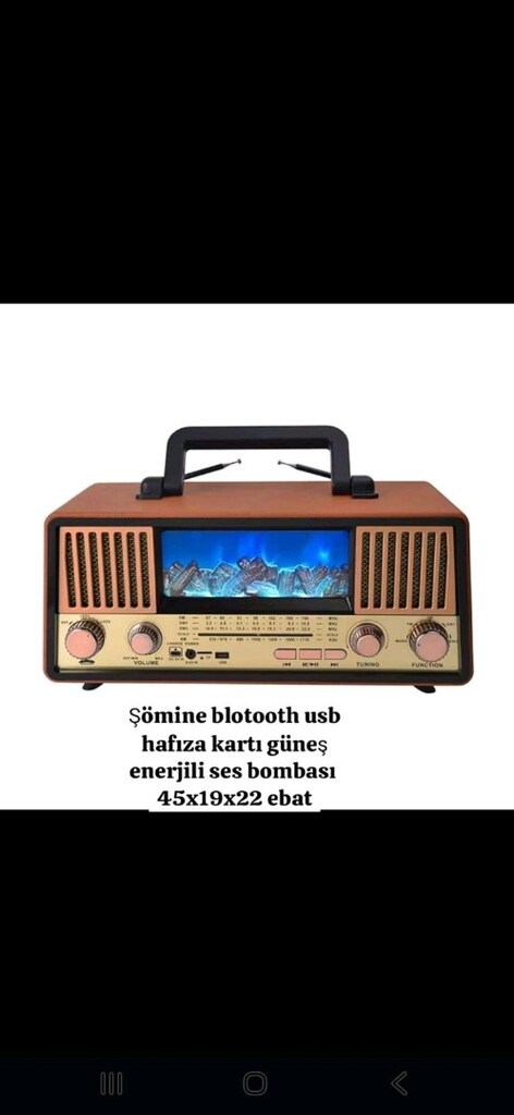 Bluetooth usb hafıza kartı güneş enerjili fenerli şömineli ses bombala