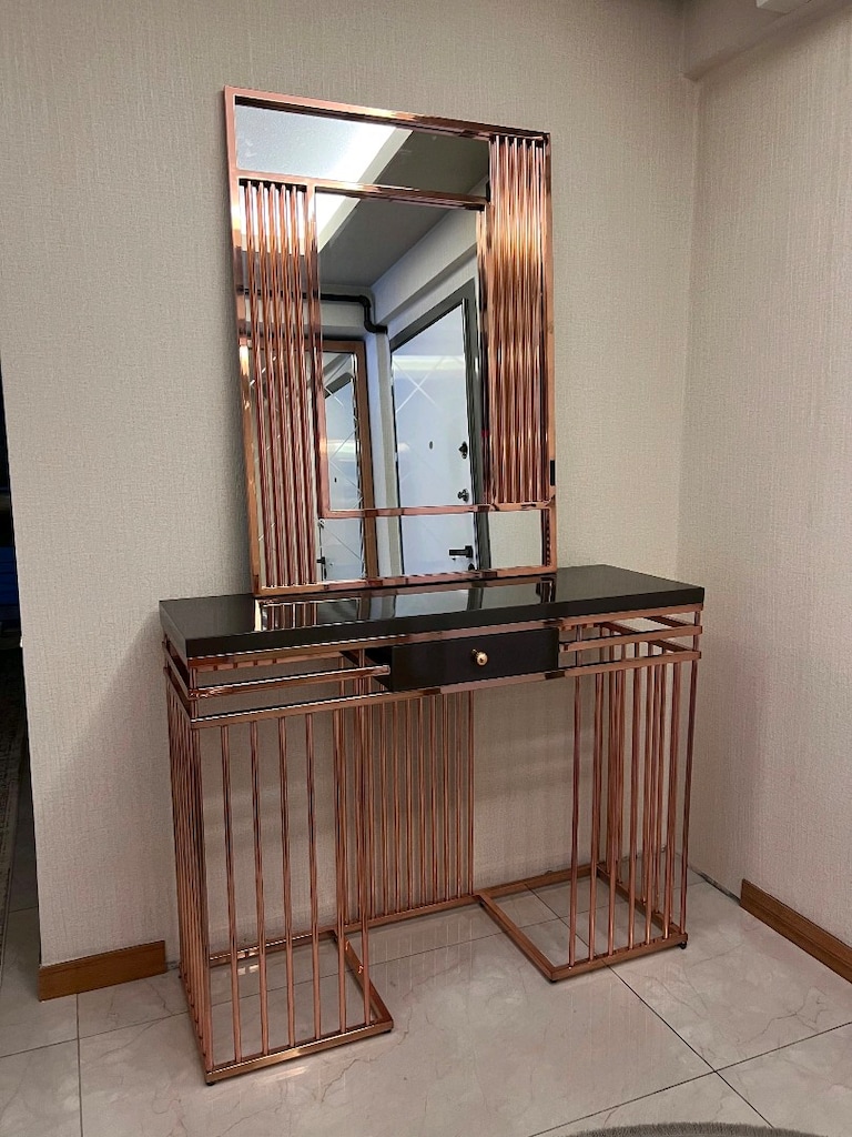 Rose Gold Aynalı Dresuar – Füme Cam Üst – Lüks Tasarım - 5