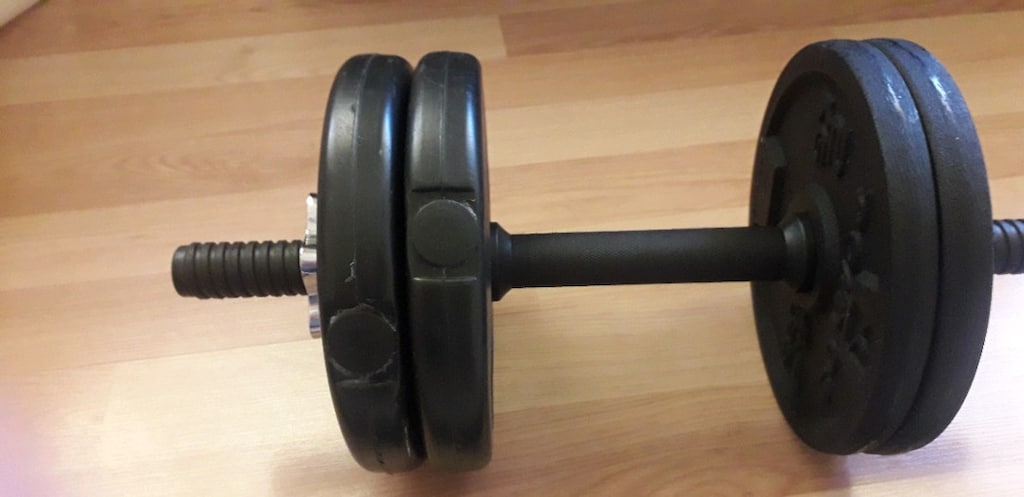 Domyos marka 2adet 2kg demir, 2adet Delta 1kg vinil dambıl. Kısa bar. - 4