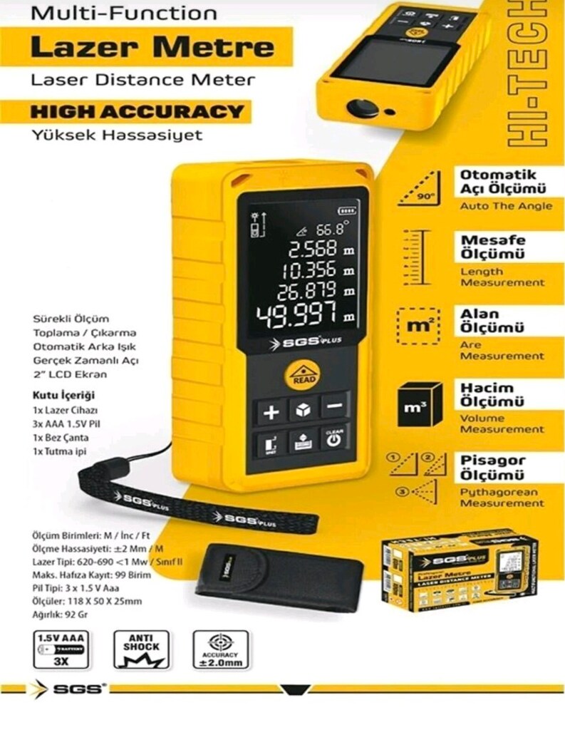 Sgs LCD Ekranlı 100 Metre Ölçümlü Lazer Metre - 2