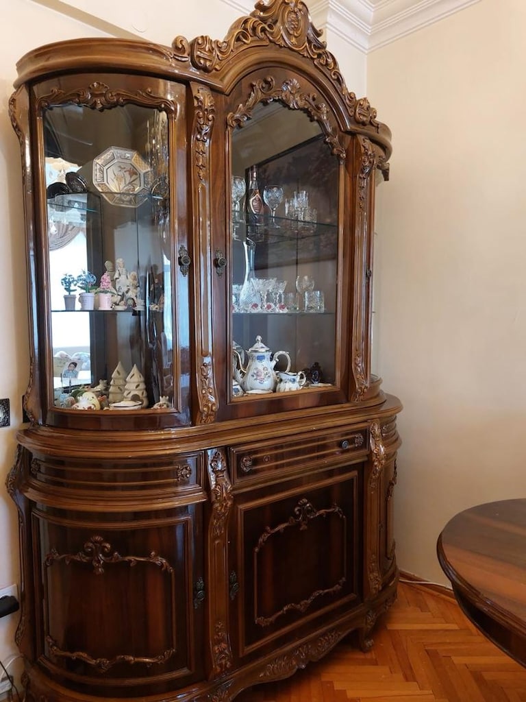 Antika Ceviz Salon Takımı Masa Sandalye Vitrin Büfe - 5