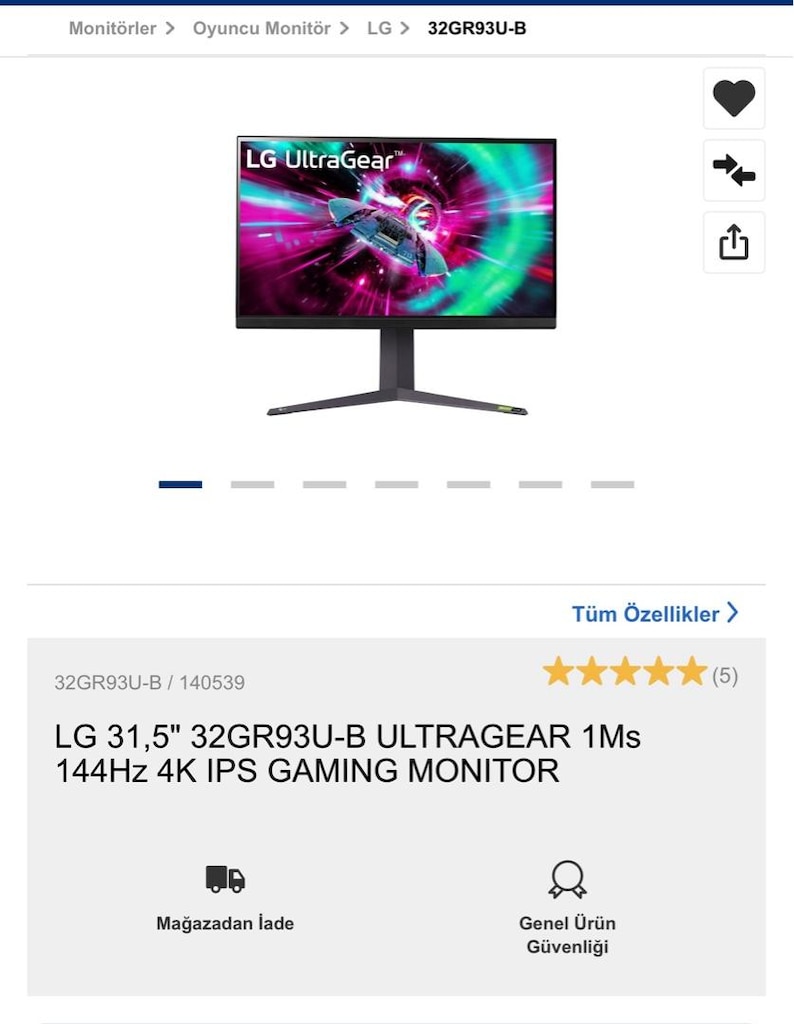 LG / LG 31,5" 32GR93U-B ULTRAGEAR 1Ms 144Hz 4K IPS GAMING MONITOR - 4
