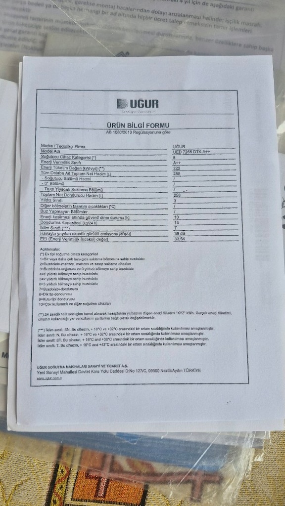 Uğur UED 7266 DTK A++ dikey derin dondurucu satılıktır. - 4