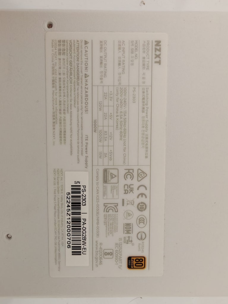 NZXT C1000 Gold PA-0G2BW-EU 1000W PSU Beyaz Güç Kaynağı ATX 3.1 - 5