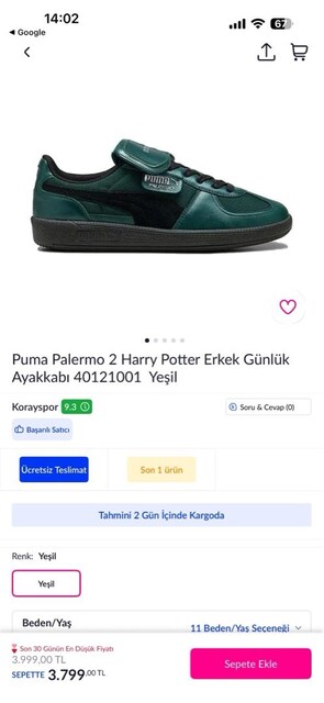 Puma Palermo 2 Harry Potter Erkek Günlük Ayakkabı 45