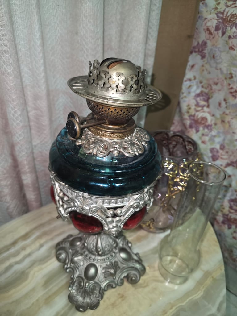 Antika Fransız Stili Metal Giydirmeli Çift Gaz Lambası (Nadir Parça) - 7