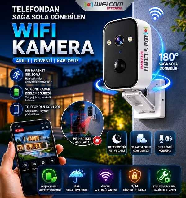 Dönebilen 2K Bataryalı Wifi Kamera 2-3 Ay Bekleme Süresi