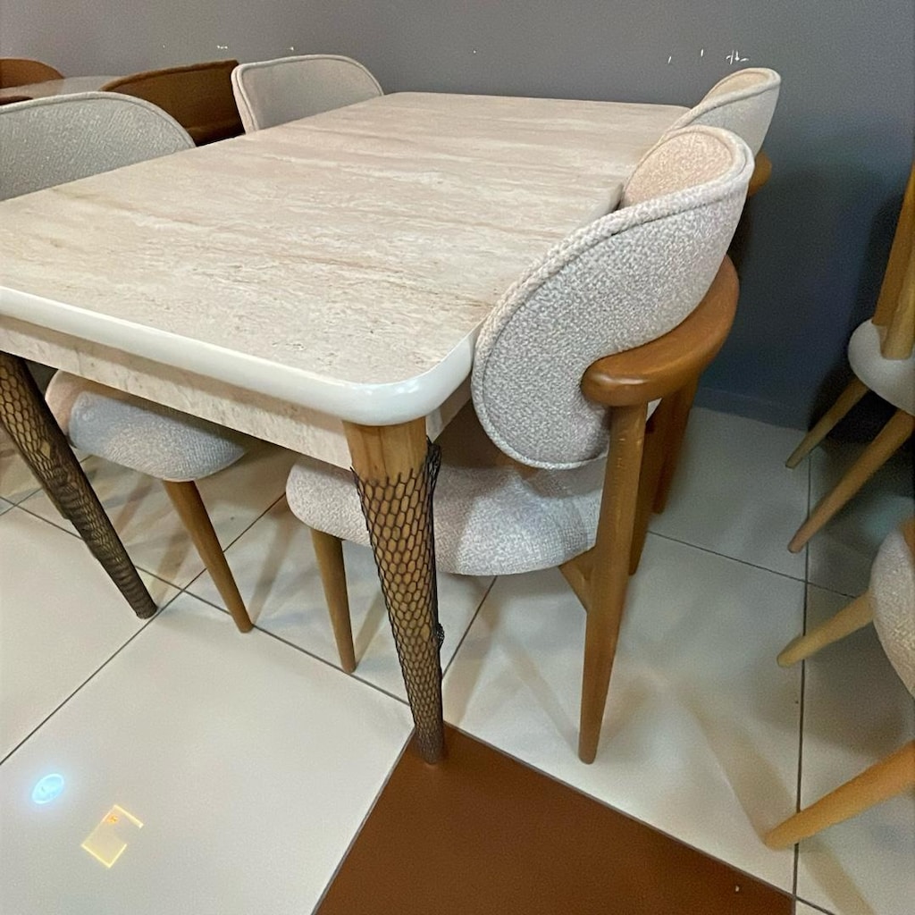 80x130 Traverten Masa Takımı – 4 Polo Sandalye - 4