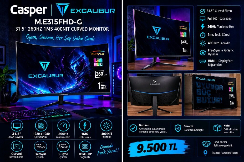 Casper Excalibur 31.5" 260Hz 1ms Curved Gaming Monitör - 4