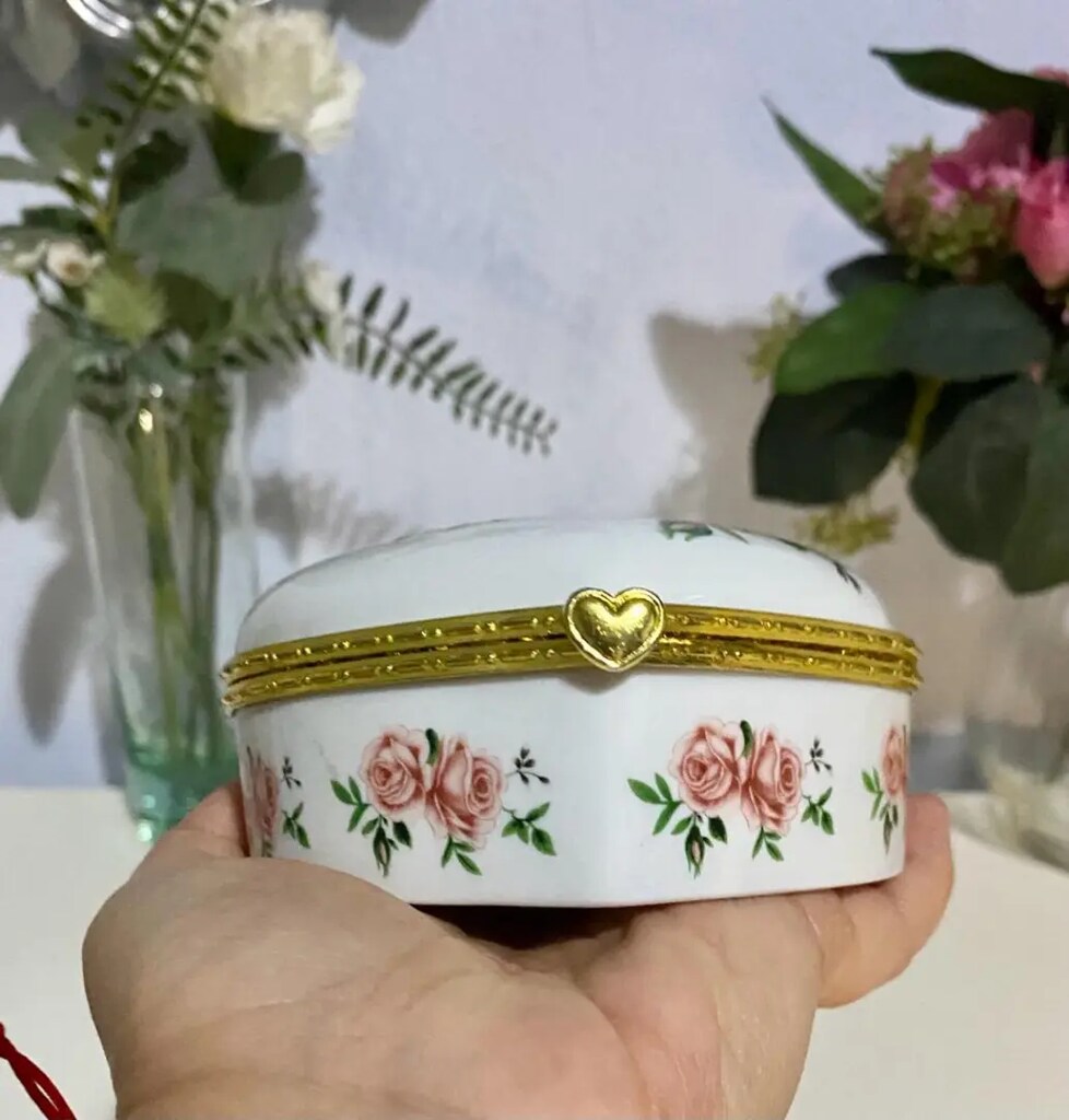 Vintage Büyük Boy Kalp Porselen Bonboniere & Takı Kutusu - 9