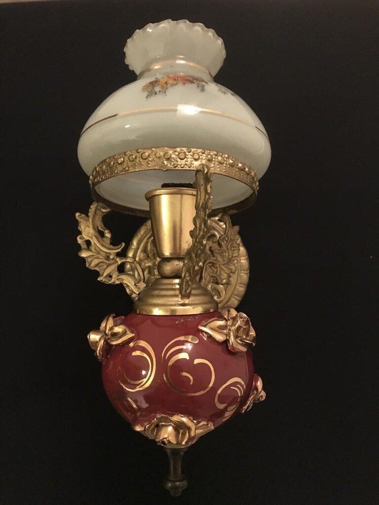 Antika Orjinal İtalyan Capodimonte Porselen Pirinç Çift Aplik - 4