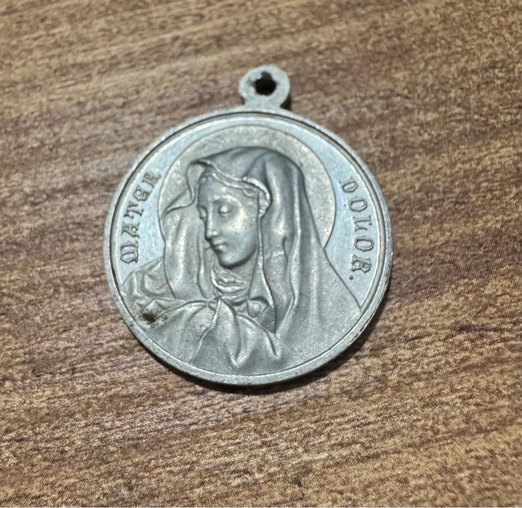 Vintage Gümüş Notre Dame & Sacred Heart of Jesus Dini Madalyon - 4