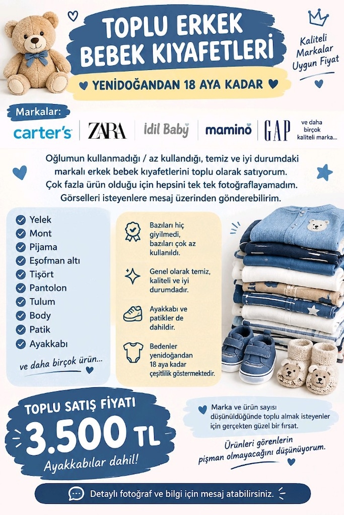 Carters Zara Mamino GAP vicco yenidoğandan 18 aya kadar