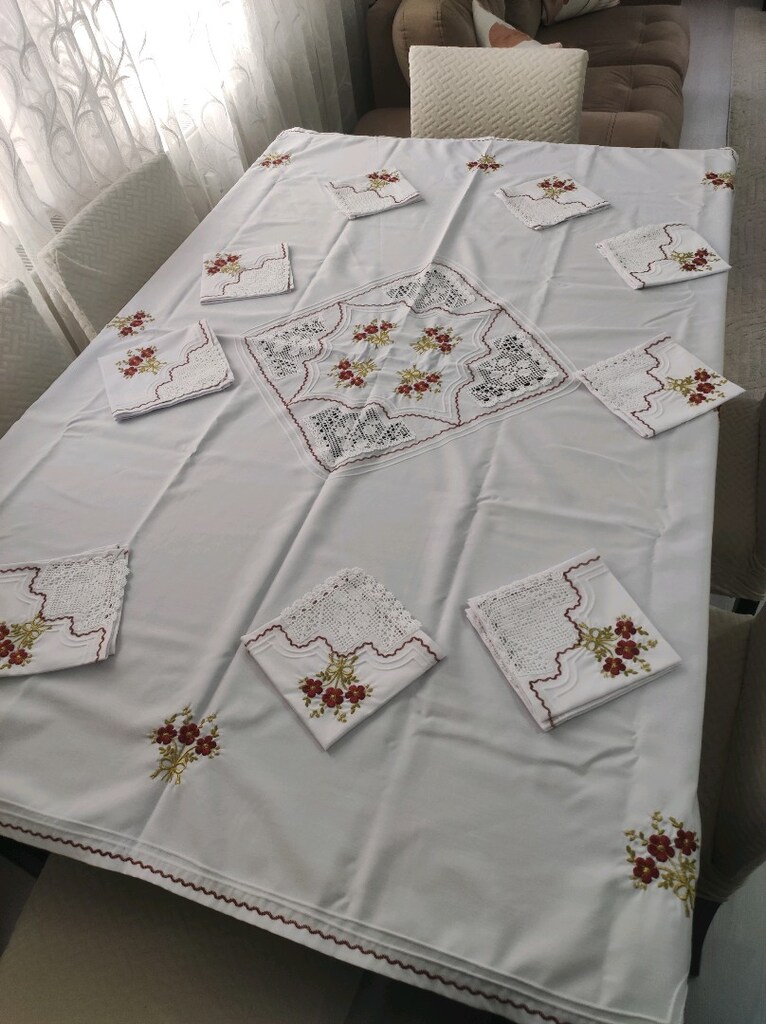 sıfır elde işi masa takımı 10 adet peçete 1 masa örtüsü - 3
