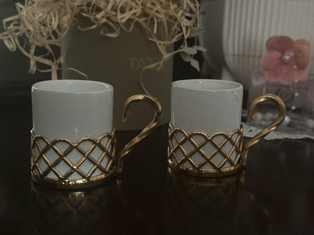 nişan kahve fincanı beyaz gold - 2