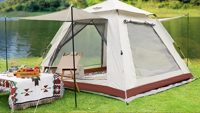 6 Kişilik Tenteli Kamp Çadırı Otomatik 240x240x160cm Bej Premium Çadır