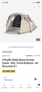 dechatlon şişme çadır bej - 3