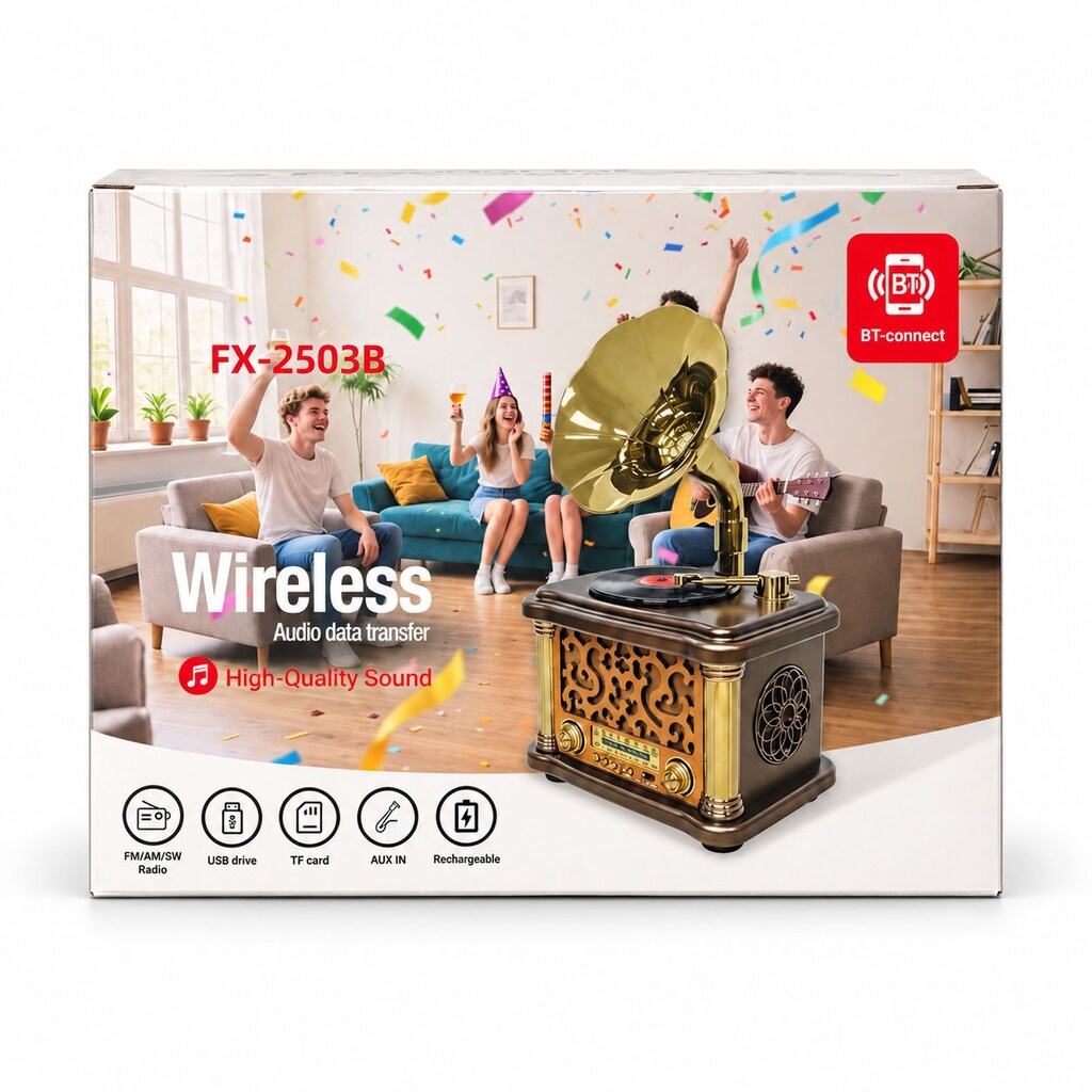 Büyük Boy Retro Gramofon Tasarımlı Bluetooth Hoparlör ve 3 Bant Radyo - 9