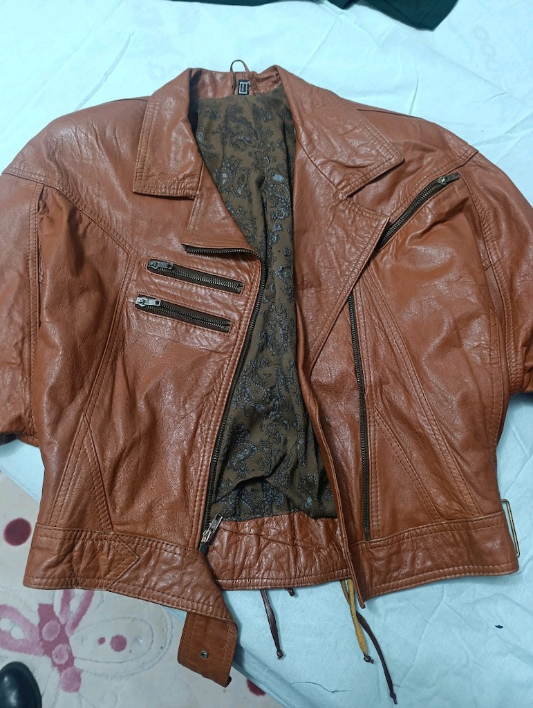 80 ler orijinal,vintage hakiki deri mont