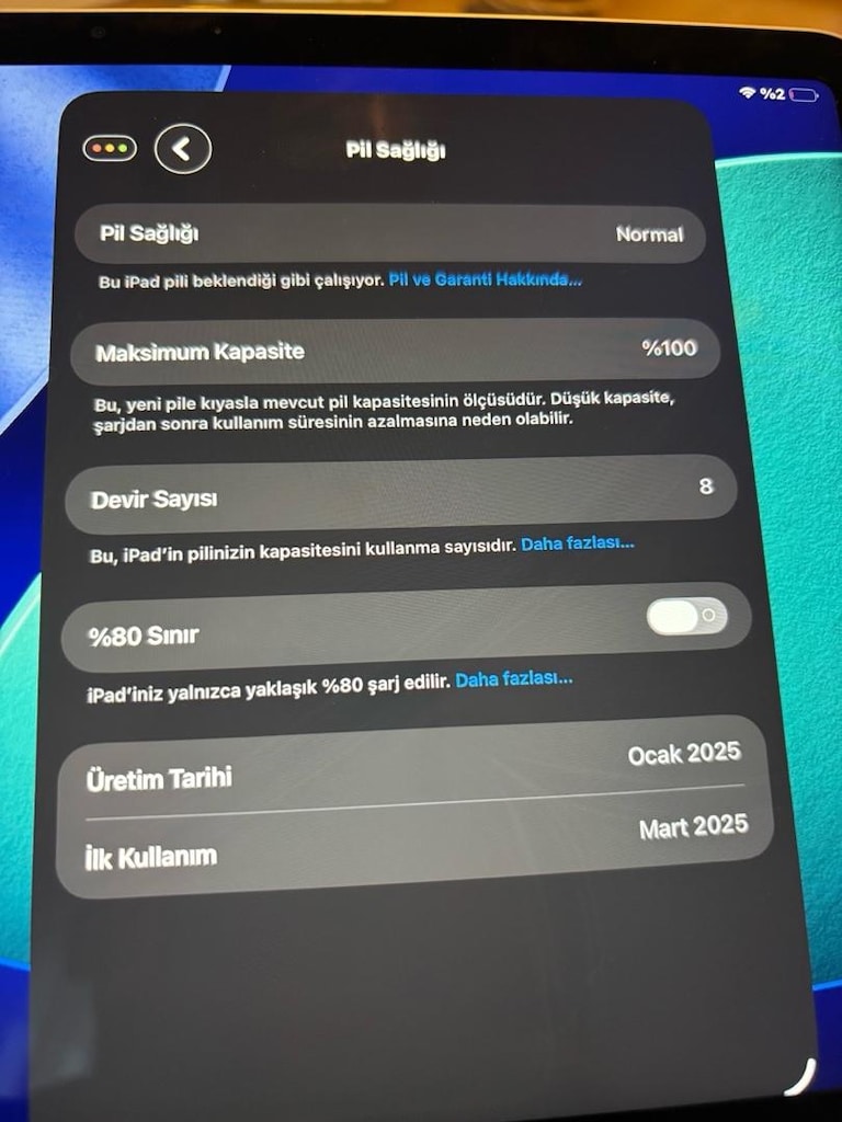 İpad Air M3 - 11 İnch Devir 8 Pil 100 - 8