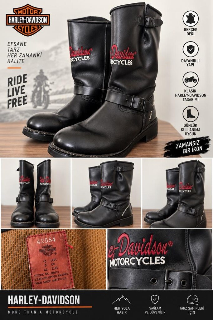 Orijinal Harley-Davidson Deri Motorcu Botu 43 Numara