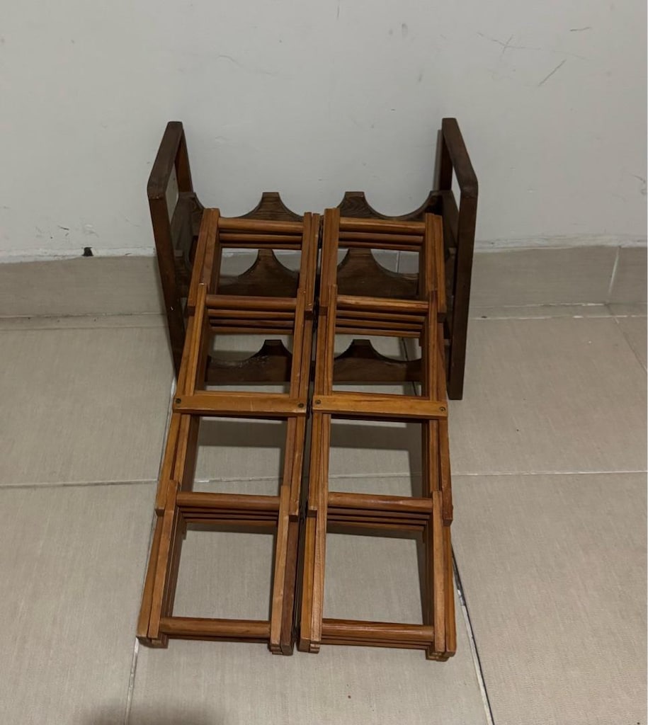 Vintage Ahşap Şaraplık Takımı – 2 Katlanır Akordiyon + 1 Sabit Şişelik - 10