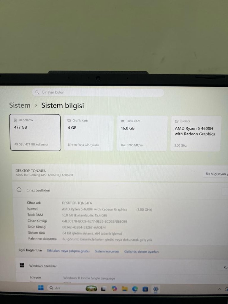 ASUS TUF RTX 3050'li GAMİNG LAPTOP ÇANTA&FATURA - 2