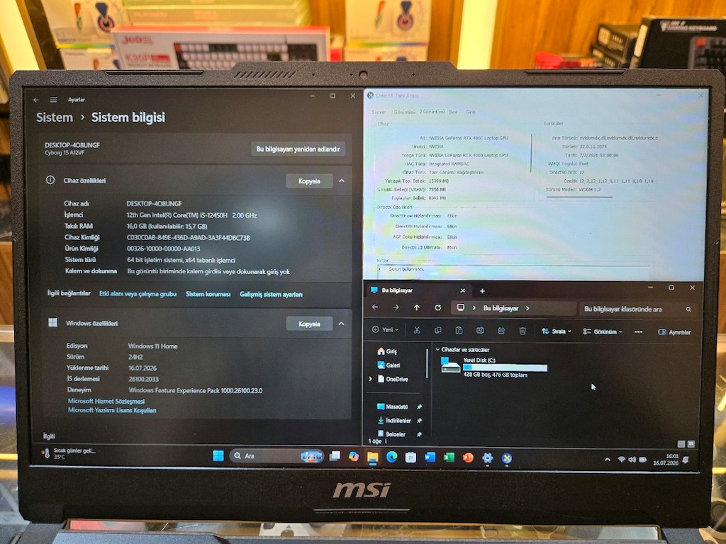 (KUSURSUZ) MSI CYBORG 15 4060 8 GB EKRAN KARTLI GAMİNG OYUN CANAVARI - 7