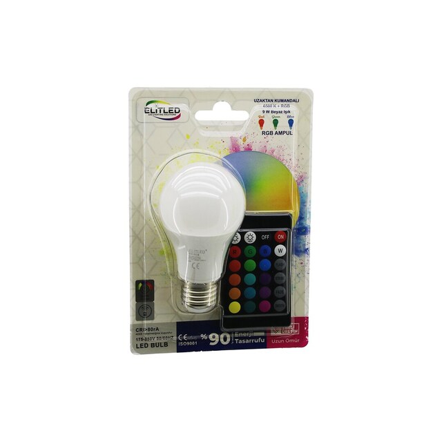 Elitled EL-01-Y Kumandalı 9W RGB 16 Renkli LED Ampul E27