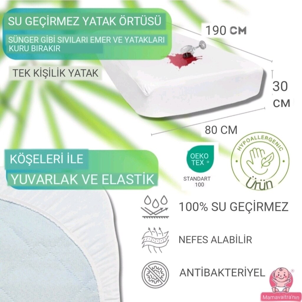 Bambu Malzeme Su Geçirmez Yatak Koruyucu 80x190x30 Tek Kişilik - 9