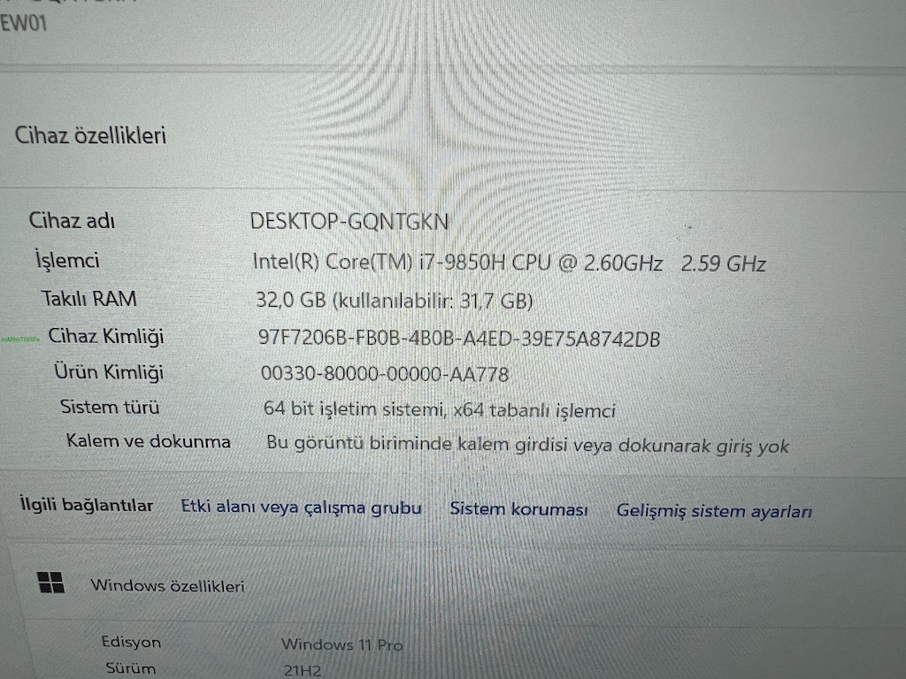 THİNKPAD P53 İ7 9. NESİL 32 GB RAM 512 M2SSD QUADRO T1000 - 5