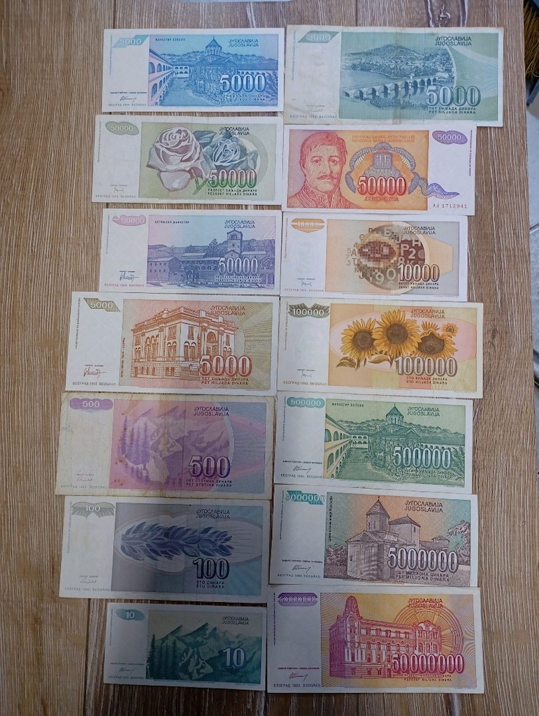 Farklı değerlerde ve renklerde hazırlanmış bu 14 adet yogoslavya bankn - 2
