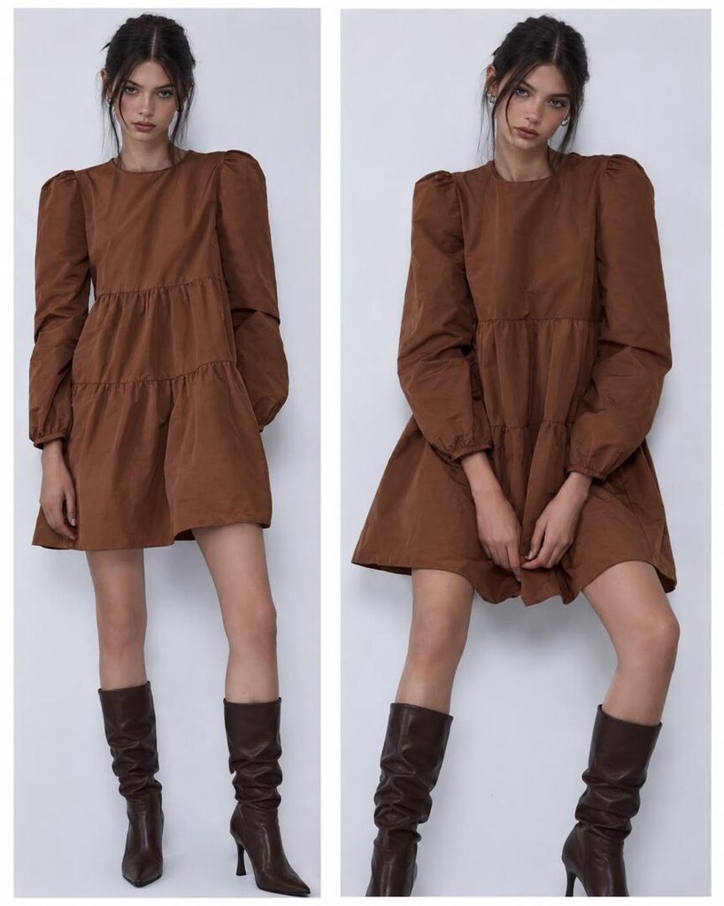 Zara Volanlı L-XL Balon Kol Mini Elbise