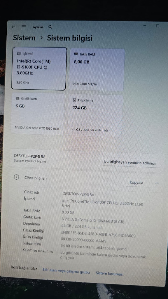İ3 9100F & GTX1060 6GB & 240GB SSD & 8GB DDR4 KASA - 4
