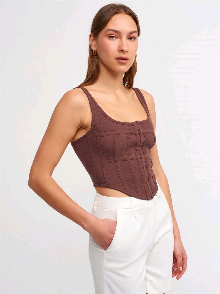 Dilvin Korse Crop Top L Koyu Kahve