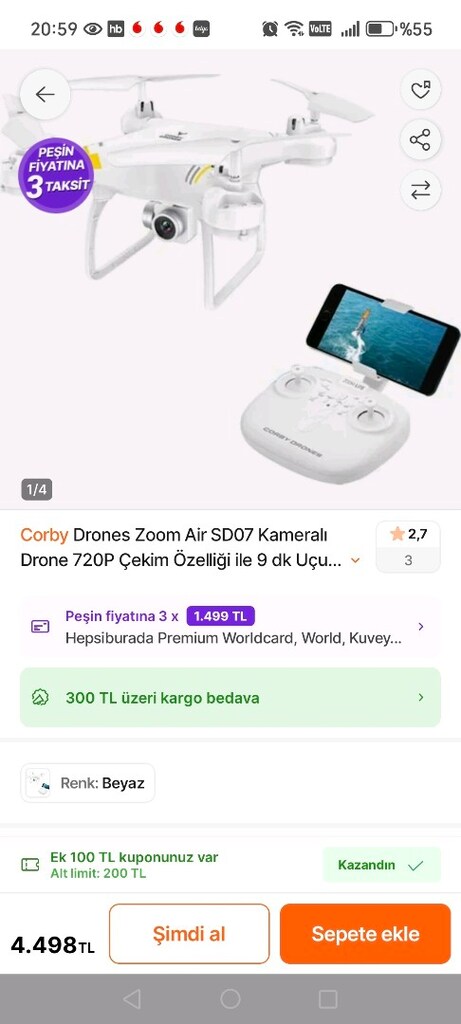 Corby Drones Zoom Air SD07 Kameralı Drone 720P Çekim Özelliği ile 9 dk - 3